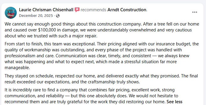 Laurie Chrisman Chisenhall recommends Arndt Construction