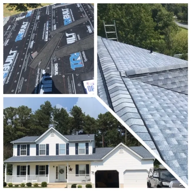 Tear-off in progress and finished home with new architectural shingles