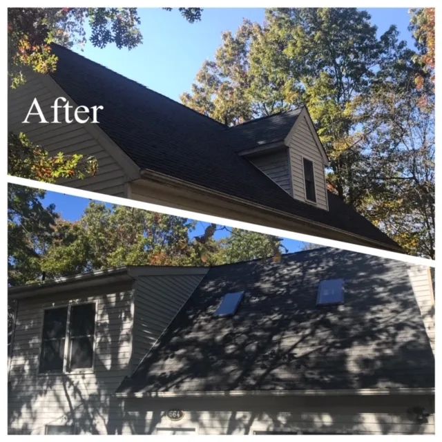 Home after storm restoration with new architectural shingle roof